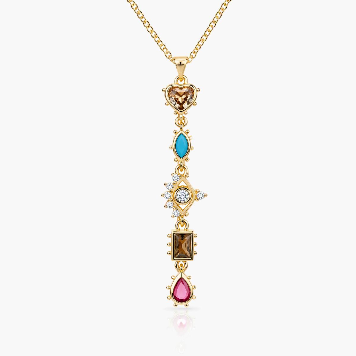 Multi-Gem Vertical Pendant Necklace