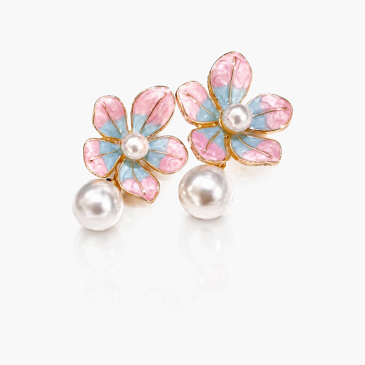 Dainty Flower Pearl Drop Earrings
