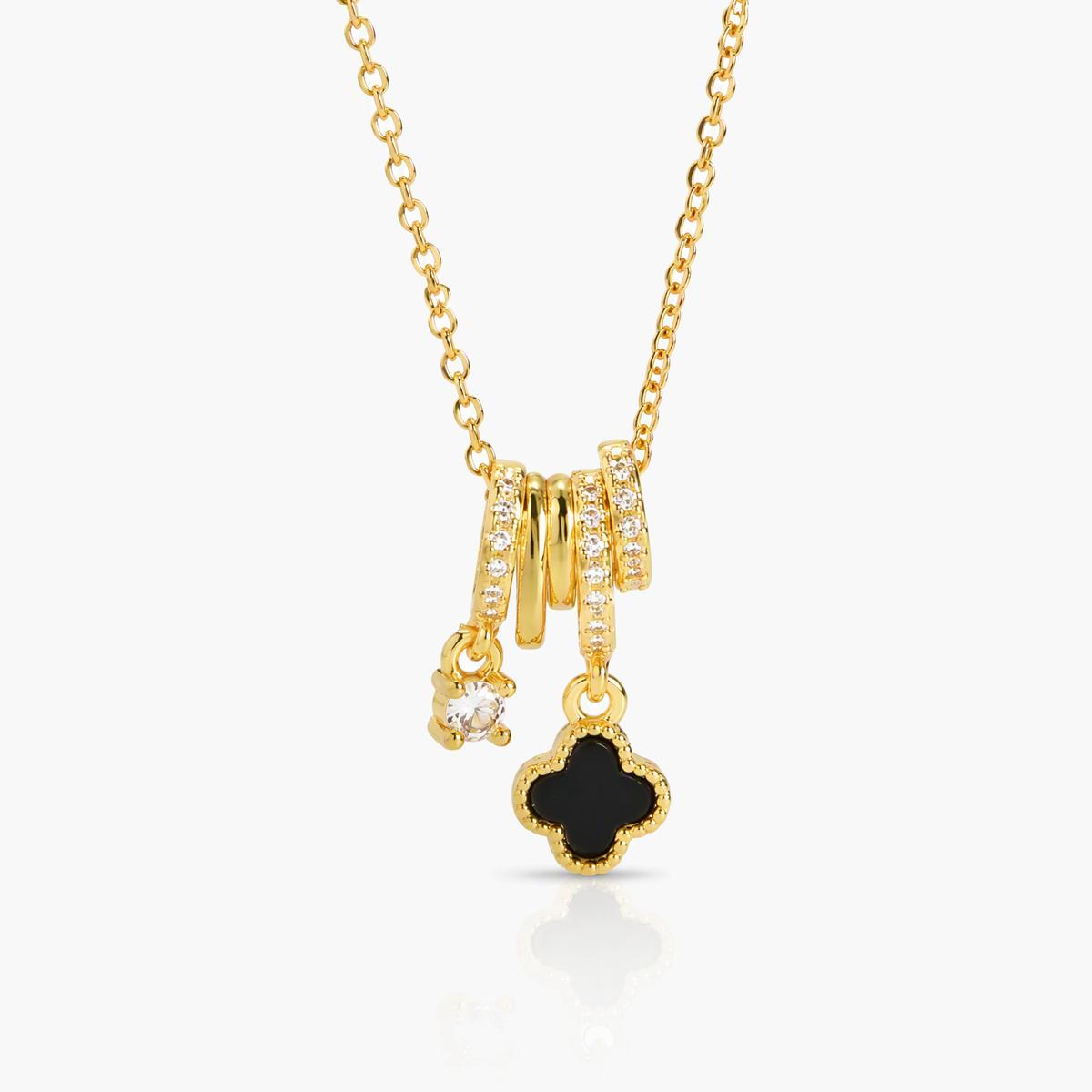 Four-Leaf Clover & Star Pearl Pendant Necklace