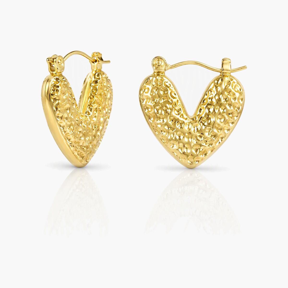 Trendy Textured Heart Hoop Earrings