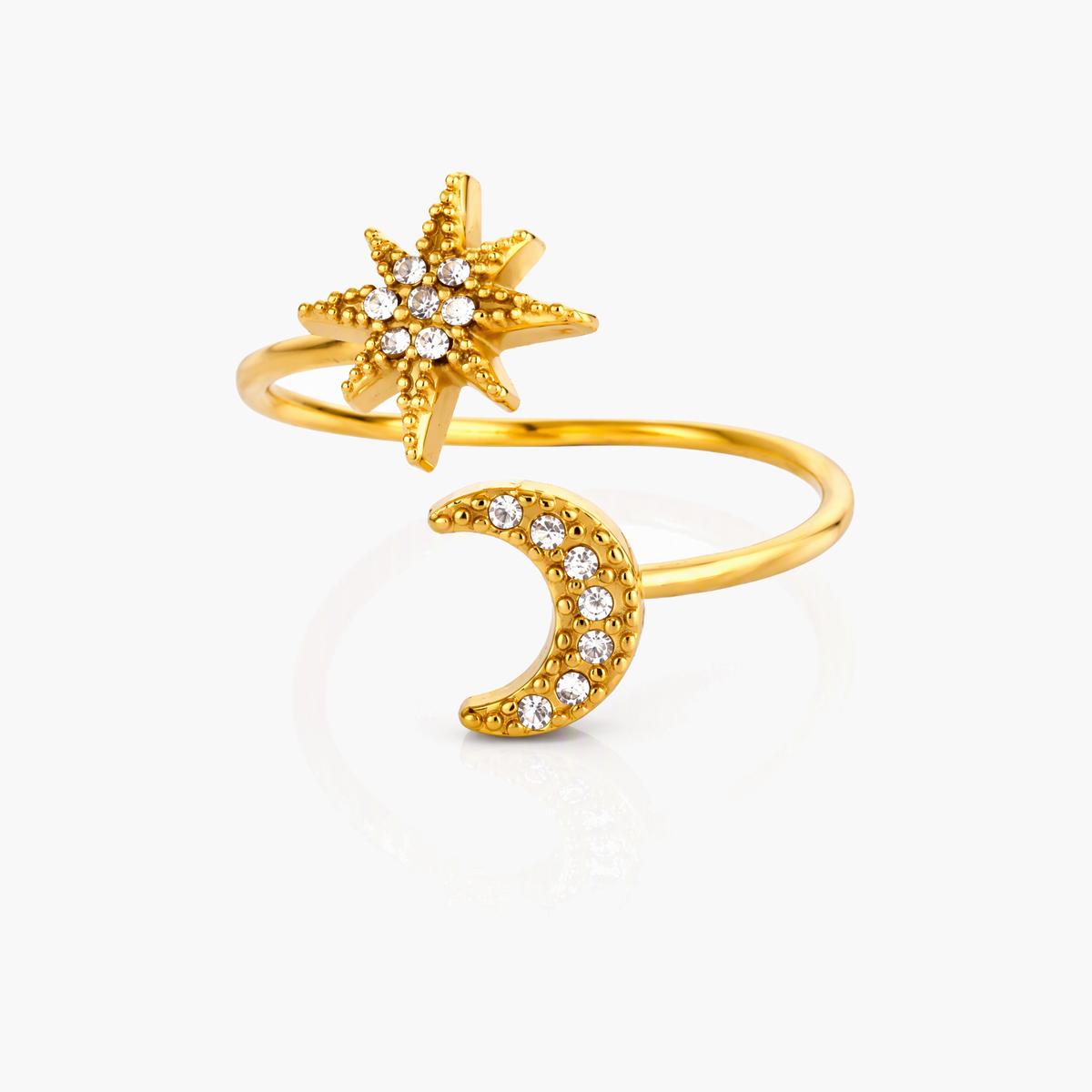 Dainty Moon Star Open Ring