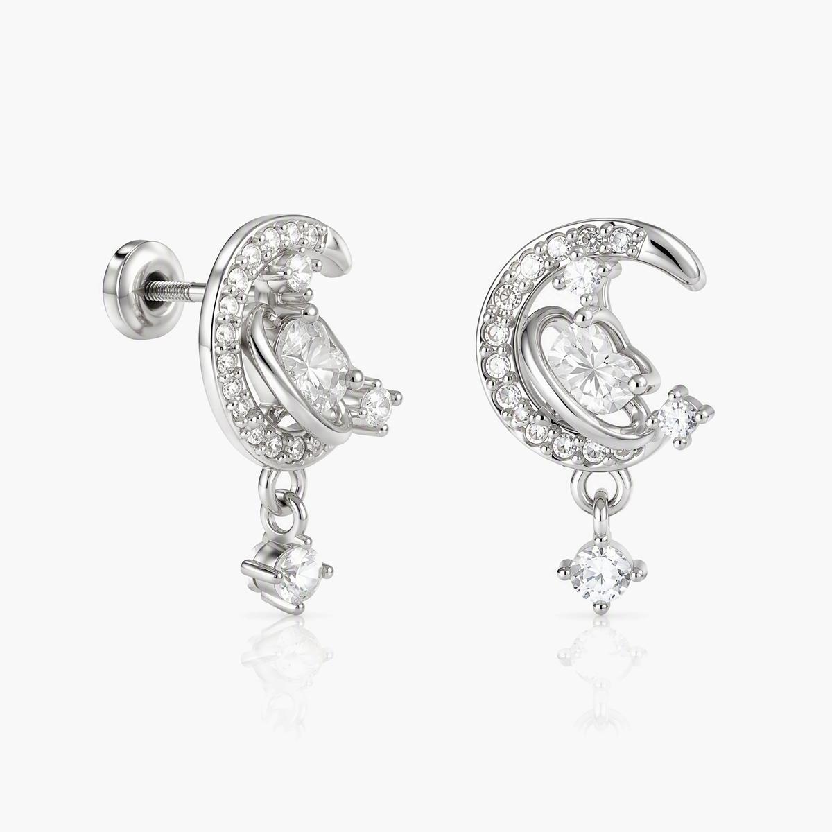 Elegant Moon Heart Charm Earrings