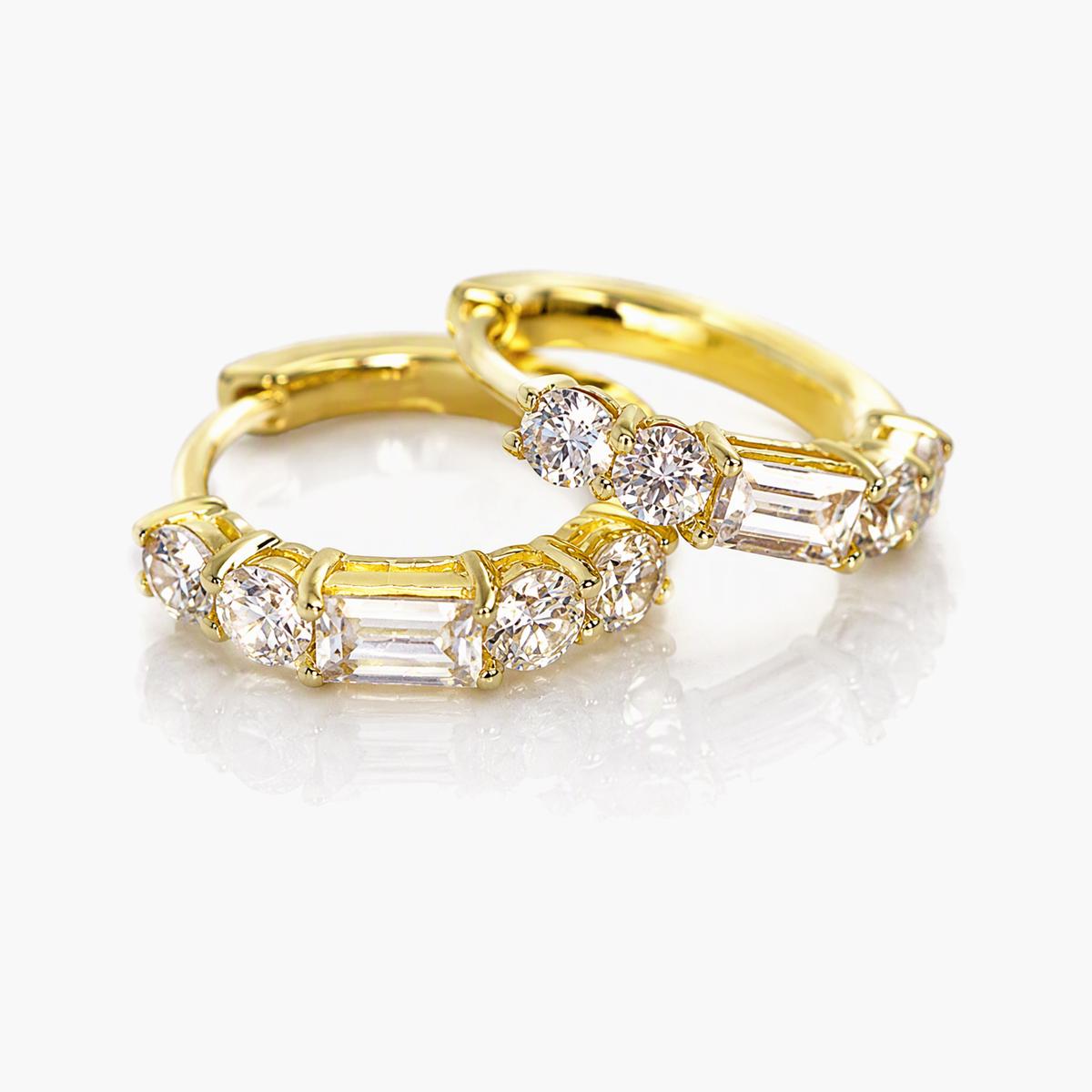 Baguette And Round Stone Band Earrings