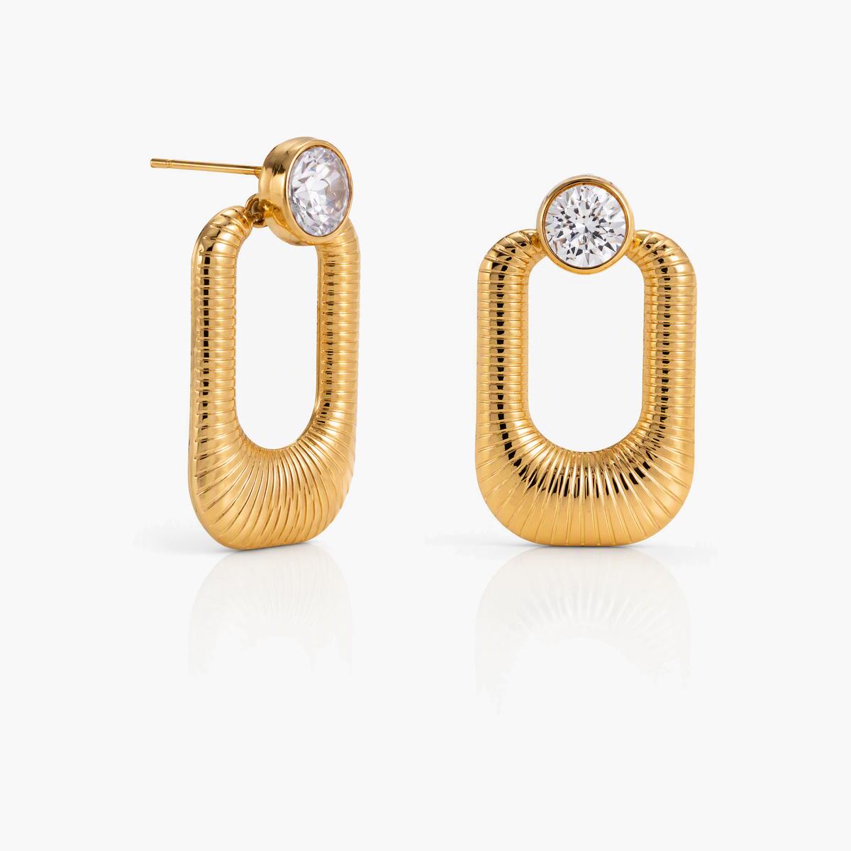 Trendy Ribbed Oval Drop Earrings
