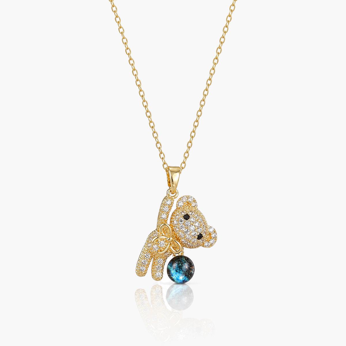 Cute Bear With Bow Pendant Necklace