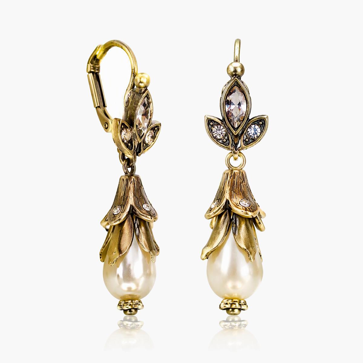Vintage Leaf Pearl Drop Earrings