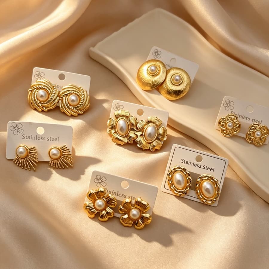 Vintage Flower Pearl Stud Earrings