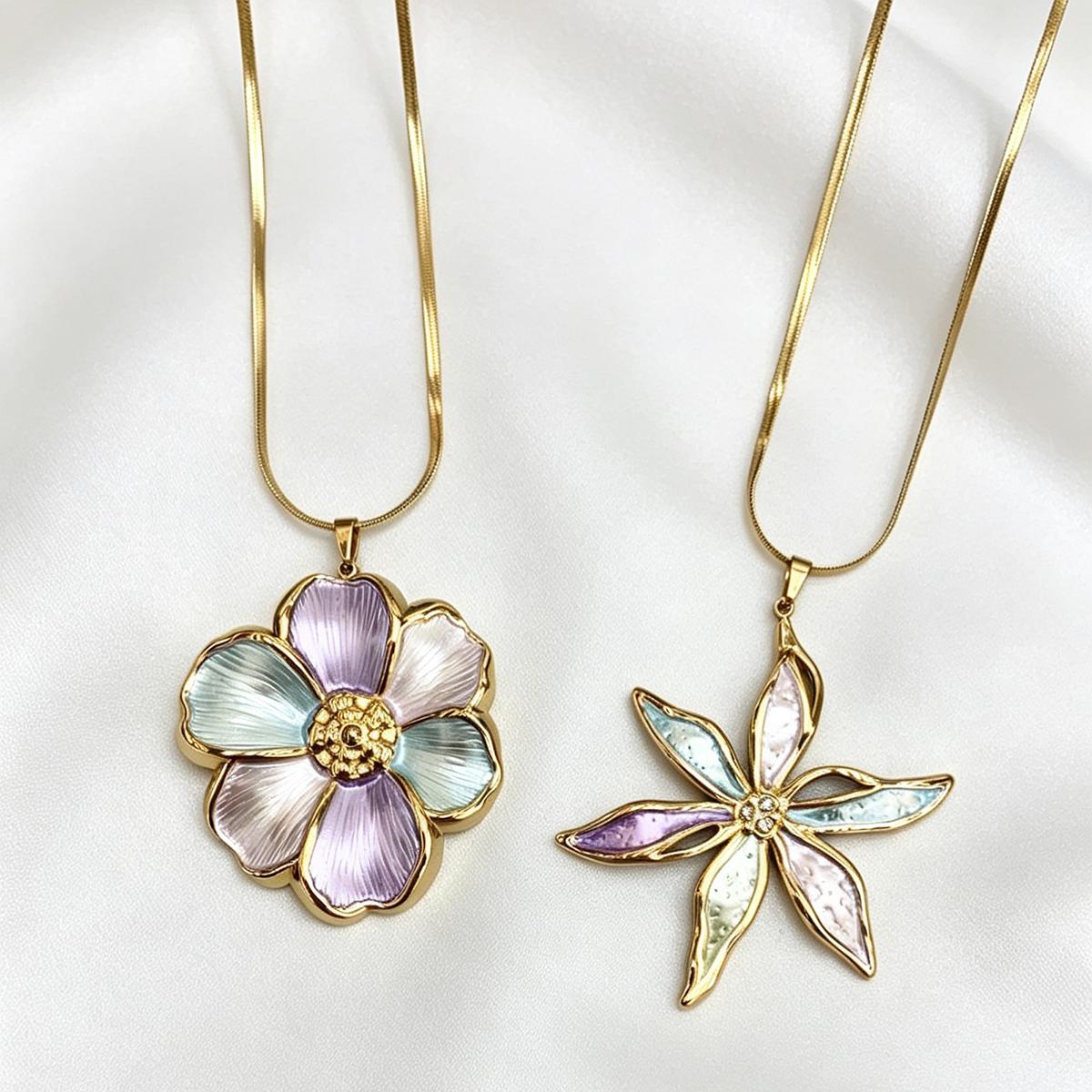 Enamel Flower Pendant Necklace