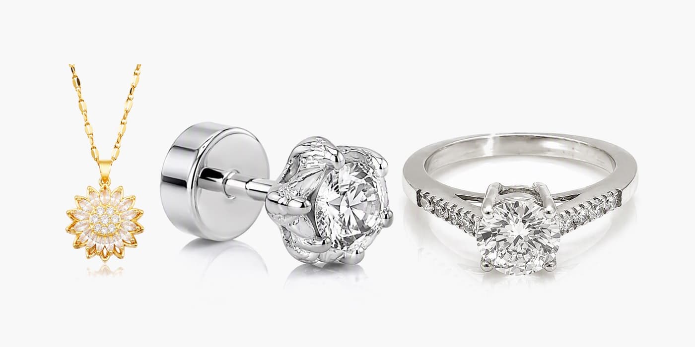 Silver Sparkling Flower Jewelry Set