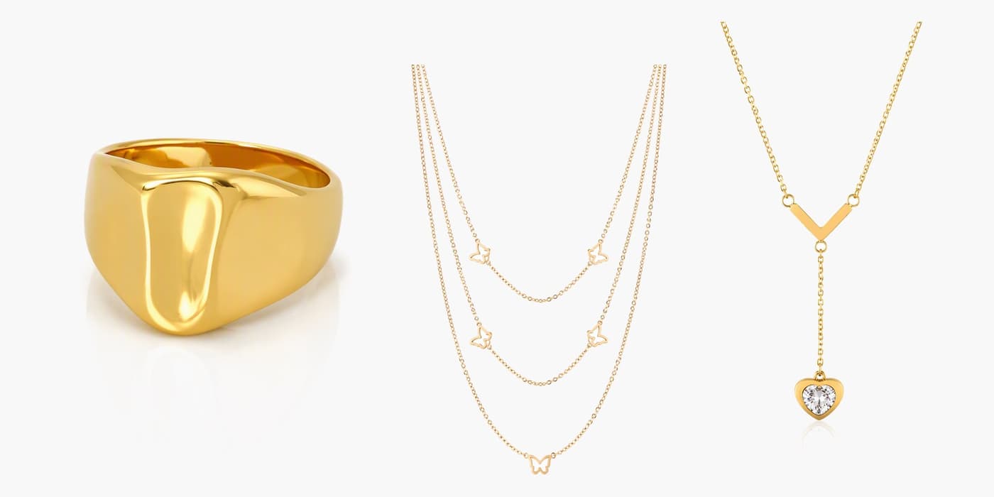 Dainty Gold Layered Heart & Butterfly Set