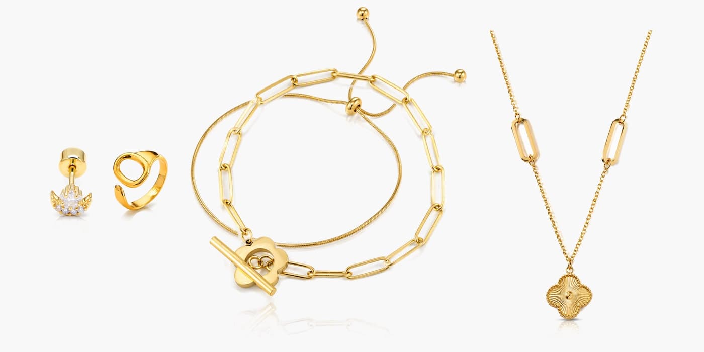 Gold Minimalist Flower Jewelry Stack