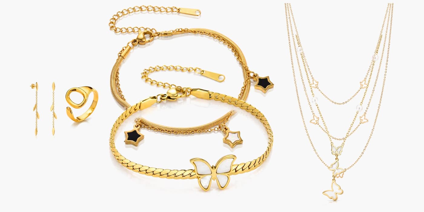 Gold Minimalist Leaf Jewelry Layered Set