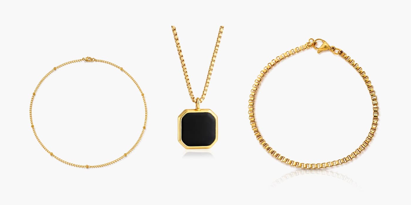 Gold Minimalist Necklace & Bracelet Layered Set