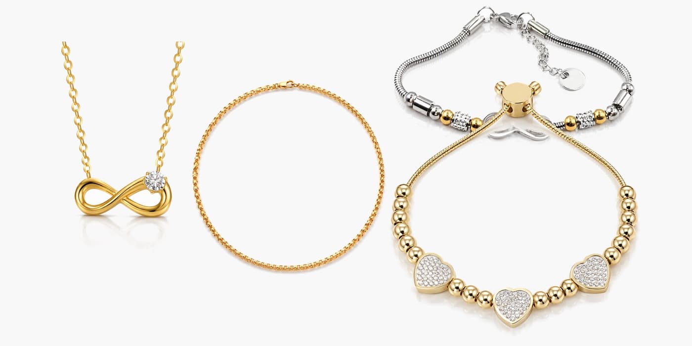 Gold Classic Infinity Necklace & Bracelet Layering Set