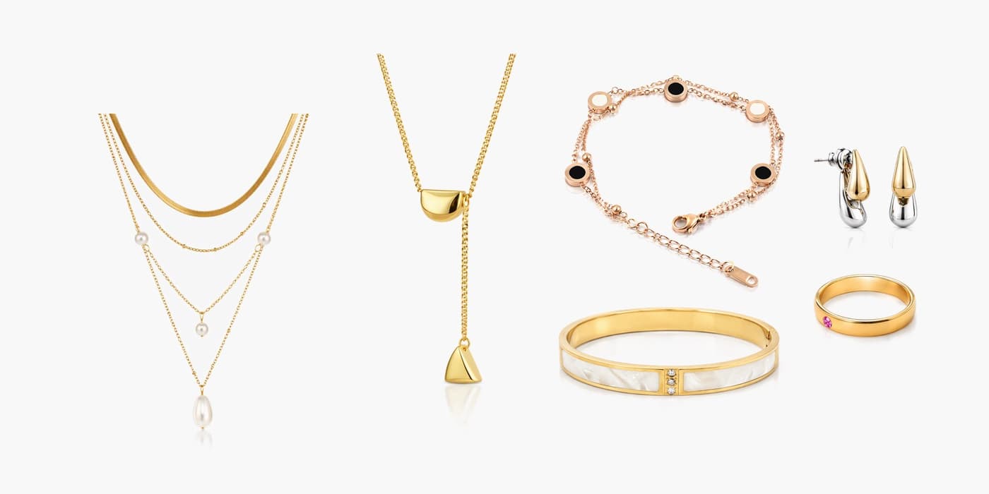 Gold Minimalist Teardrop Jewelry Layered Set