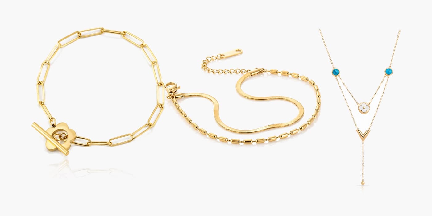 Dainty Gold Layered Necklace & Bracelet Set