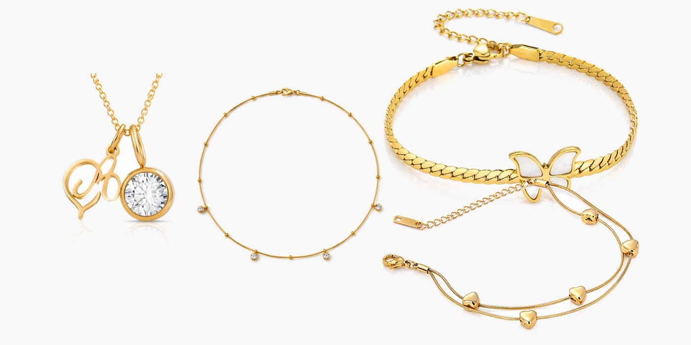 Gold Minimalist Initial Necklace & Bracelet Stack