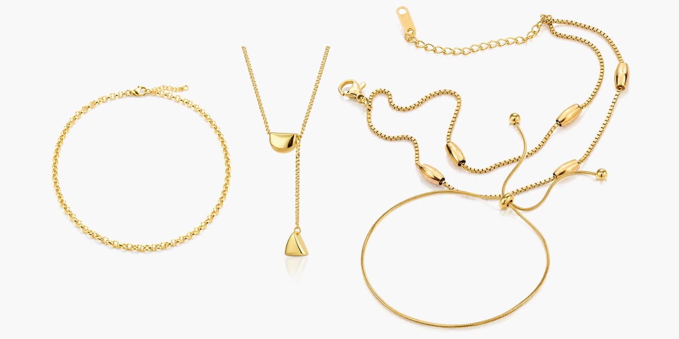 Gold Minimalist Necklace & Bracelet Layered Set