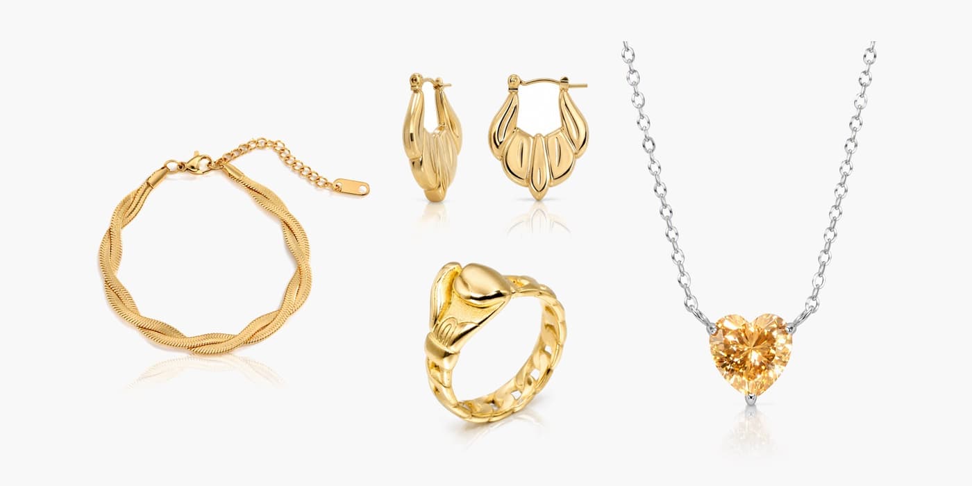 Gold Heart Jewelry Stack
