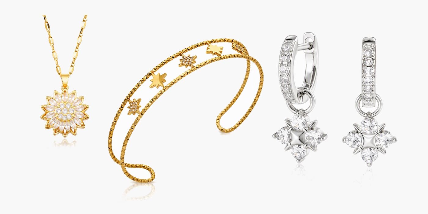 Silver Sparkling Flower Jewelry Trio
