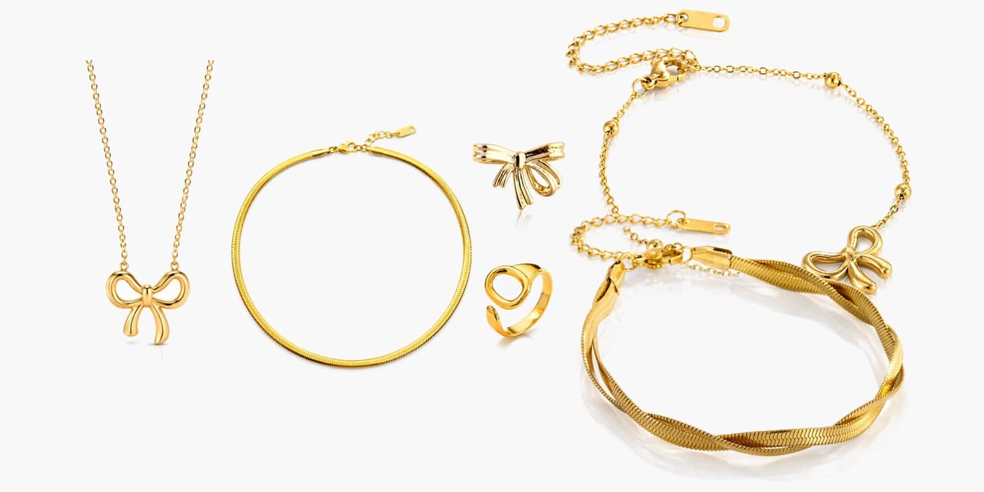 Minimalist Gold Bow Jewelry Layered Set