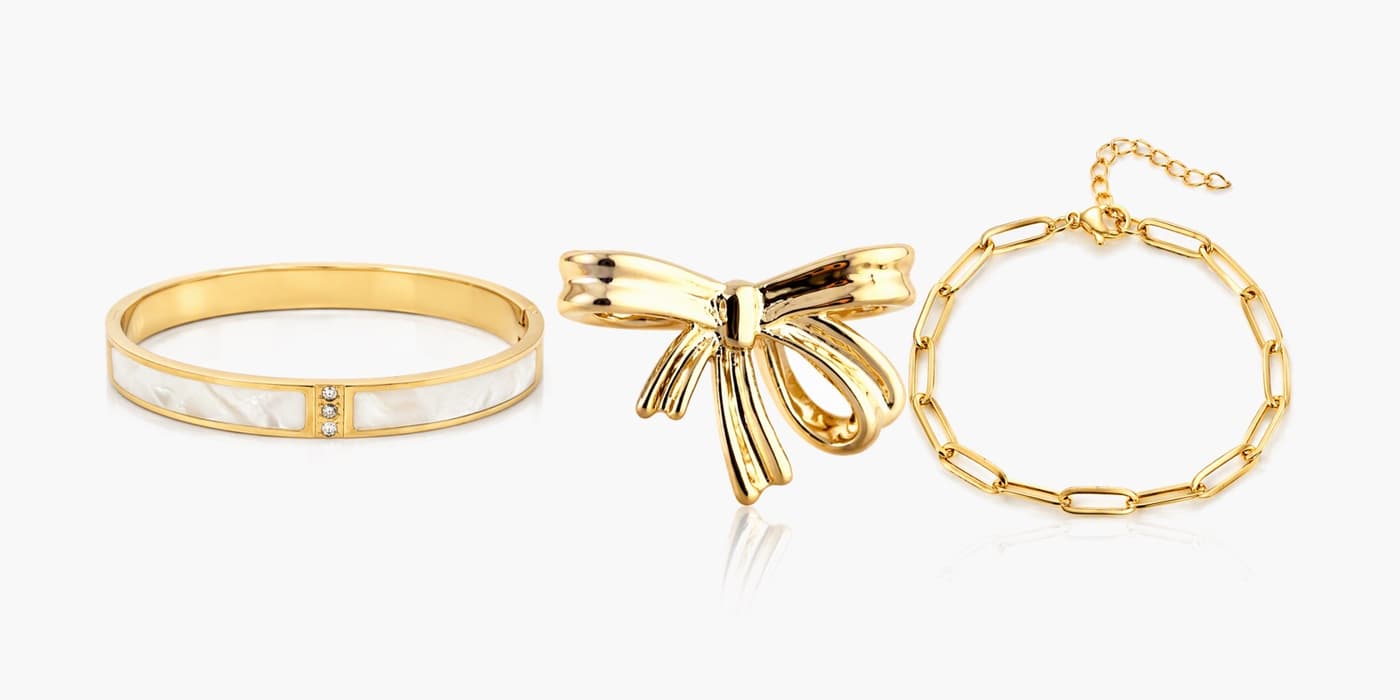 Gold Minimalist Bow Earrings & Bracelet Layered Set