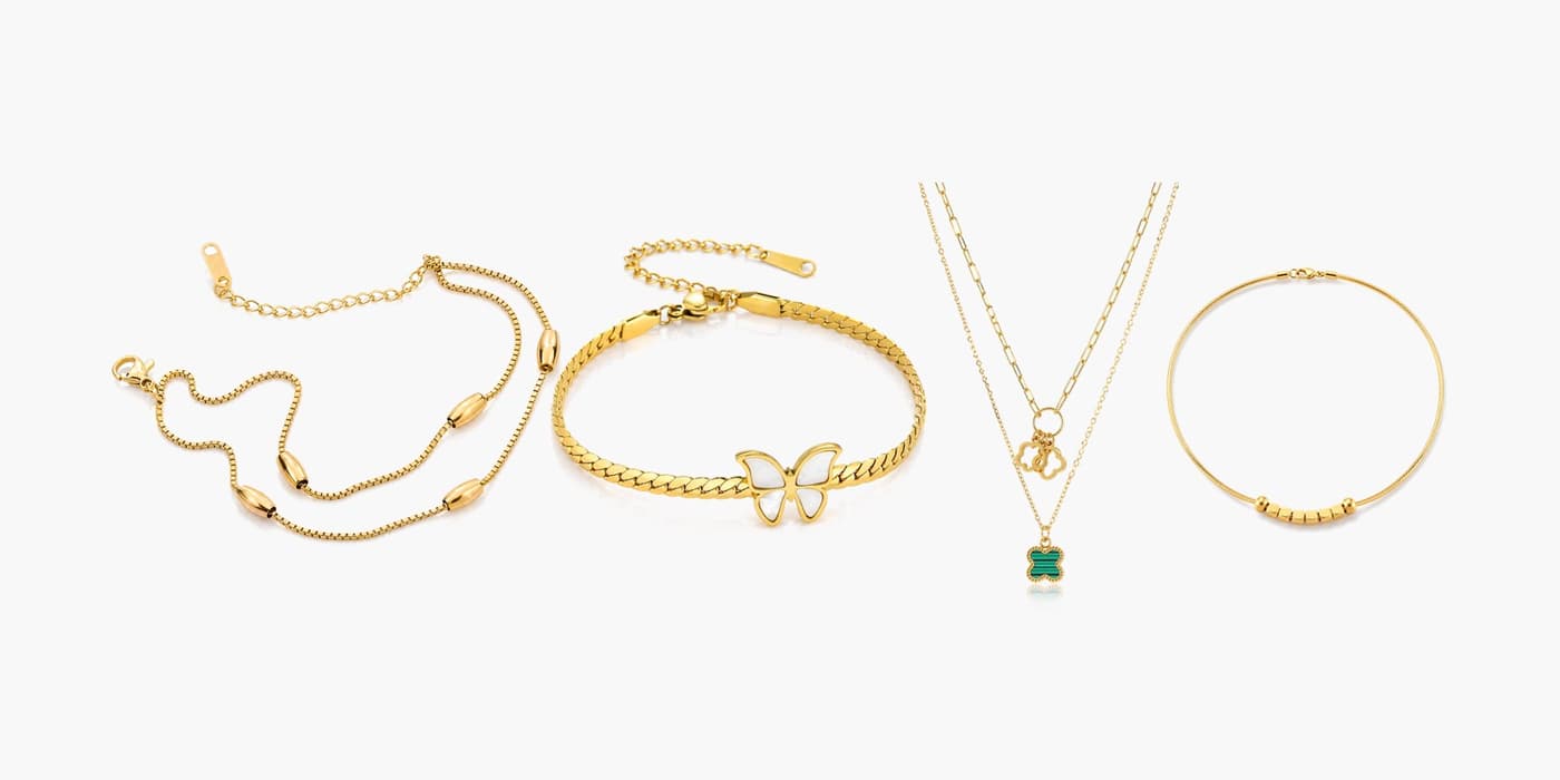 Minimalist Gold Flower Necklace & Bracelet Layered Set