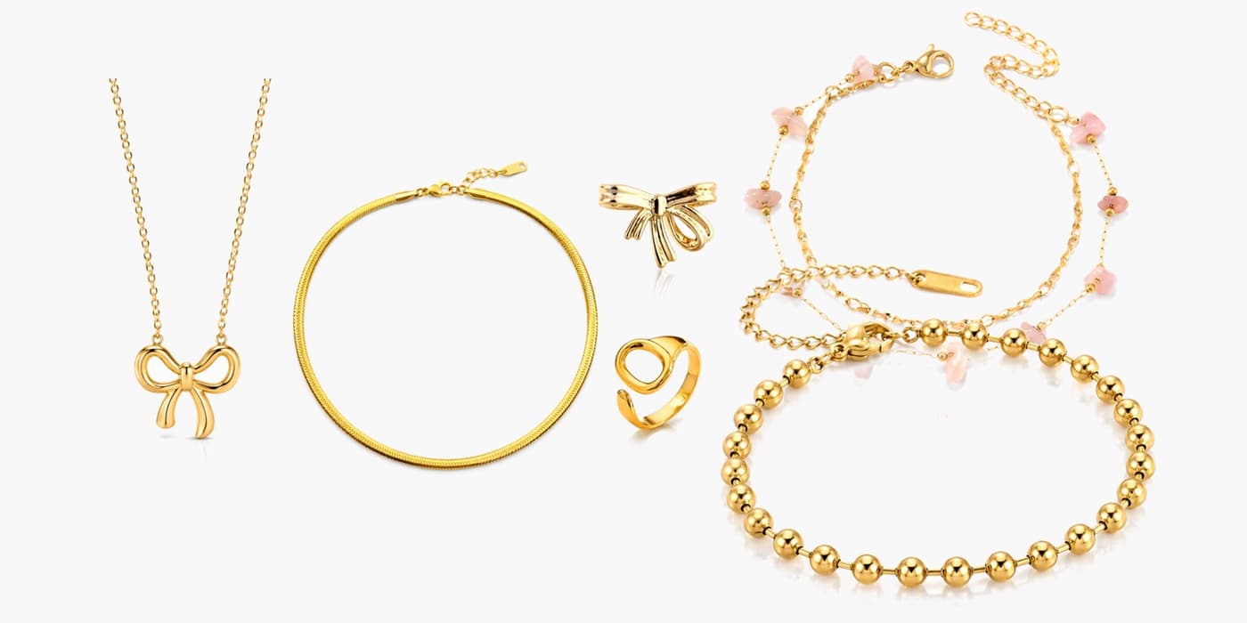 Gold Minimalist Bow Jewelry Layering Set