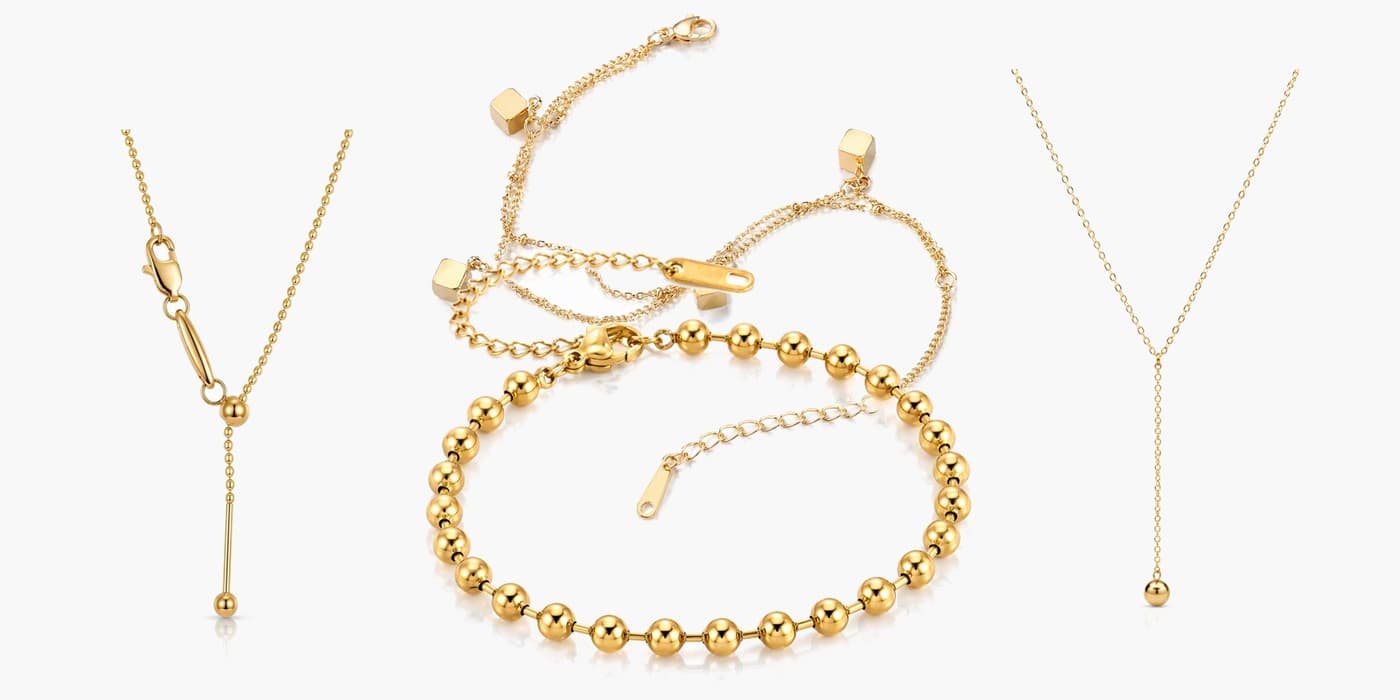 Gold Minimalist Necklace & Bracelet Layered Set