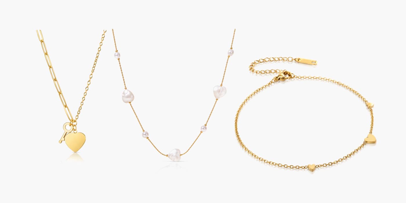 Gold Minimalist Heart Necklace & Bracelet Set