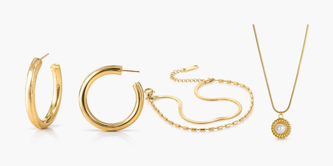 Minimalist Gold Necklace & Earrings Layering Set
