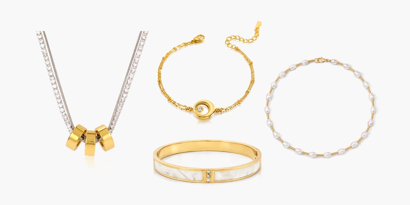 Gold Circle Necklace & Bracelet Stack