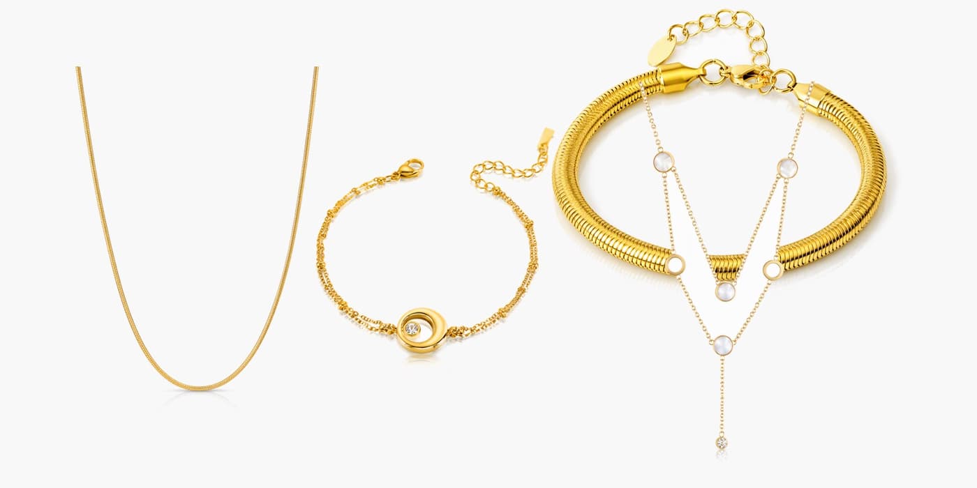 Gold Minimalist Circle Necklace & Bracelet Layered Set