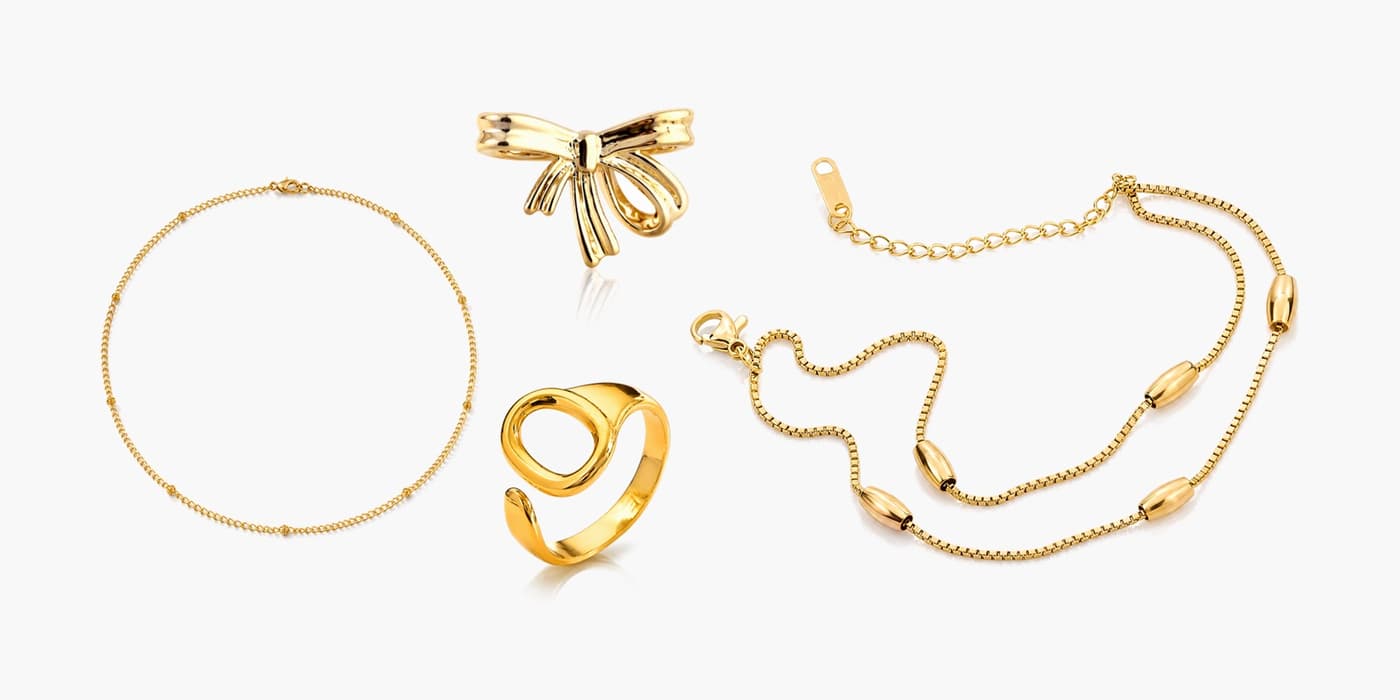 Gold Minimalist Bow Jewelry Layered Set