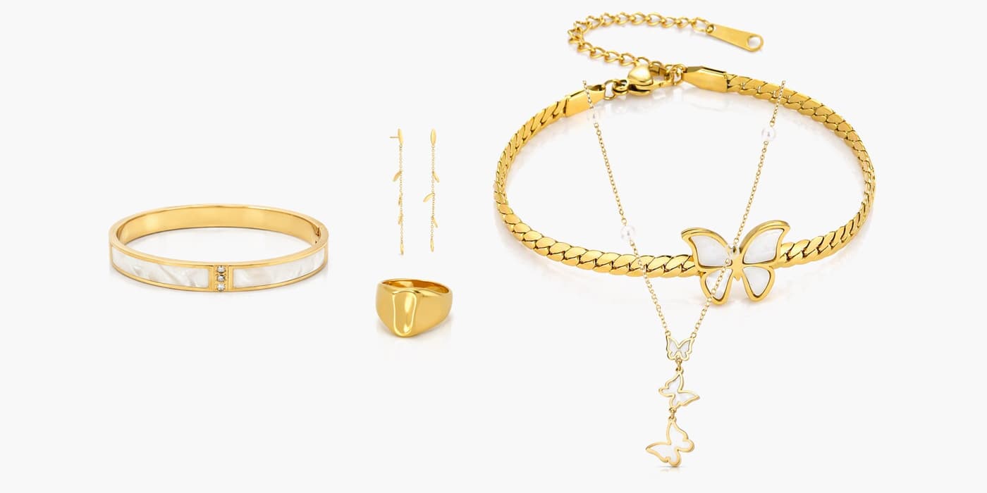 Gold Minimalist Leaf Jewelry Layered Set