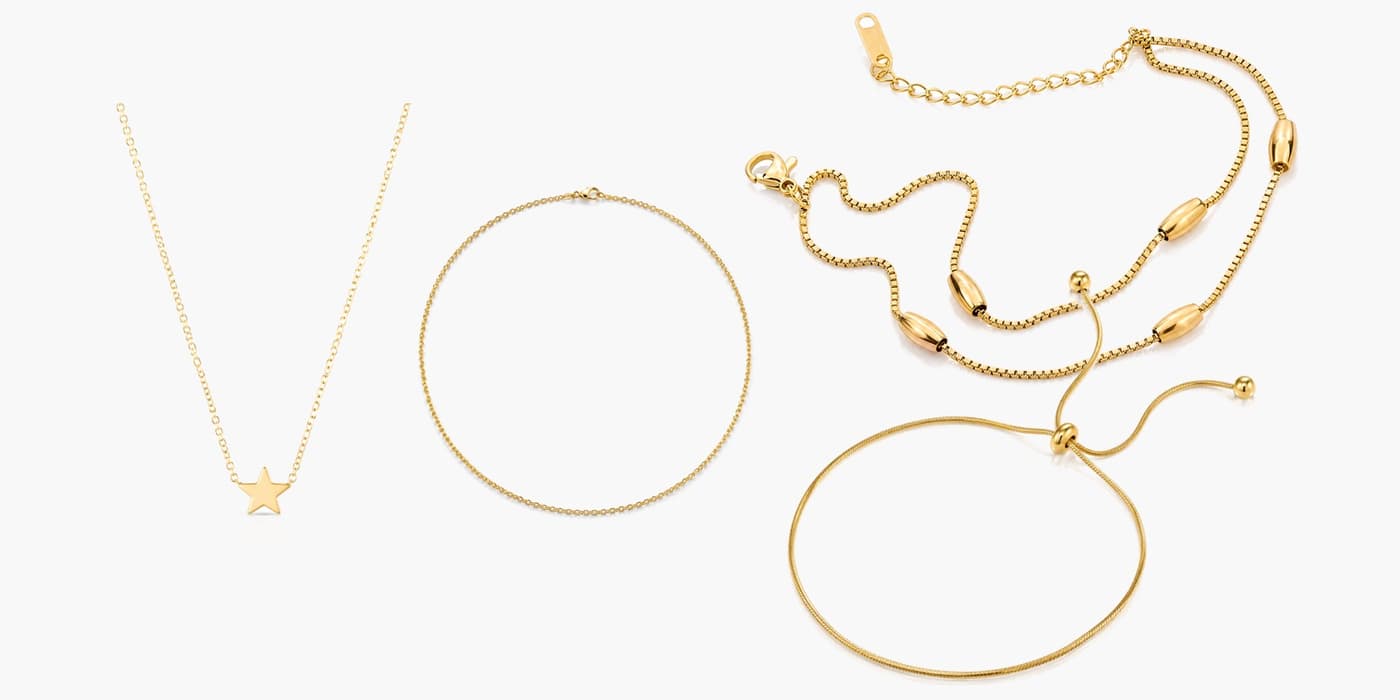 Gold Minimalist Necklace & Bracelet Layered Set