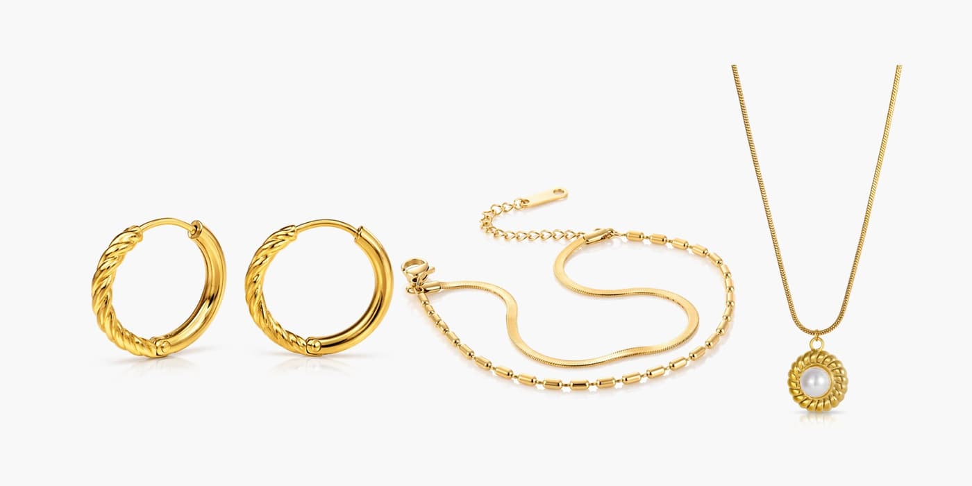 Everyday Gold Layered Necklace & Hoop Set