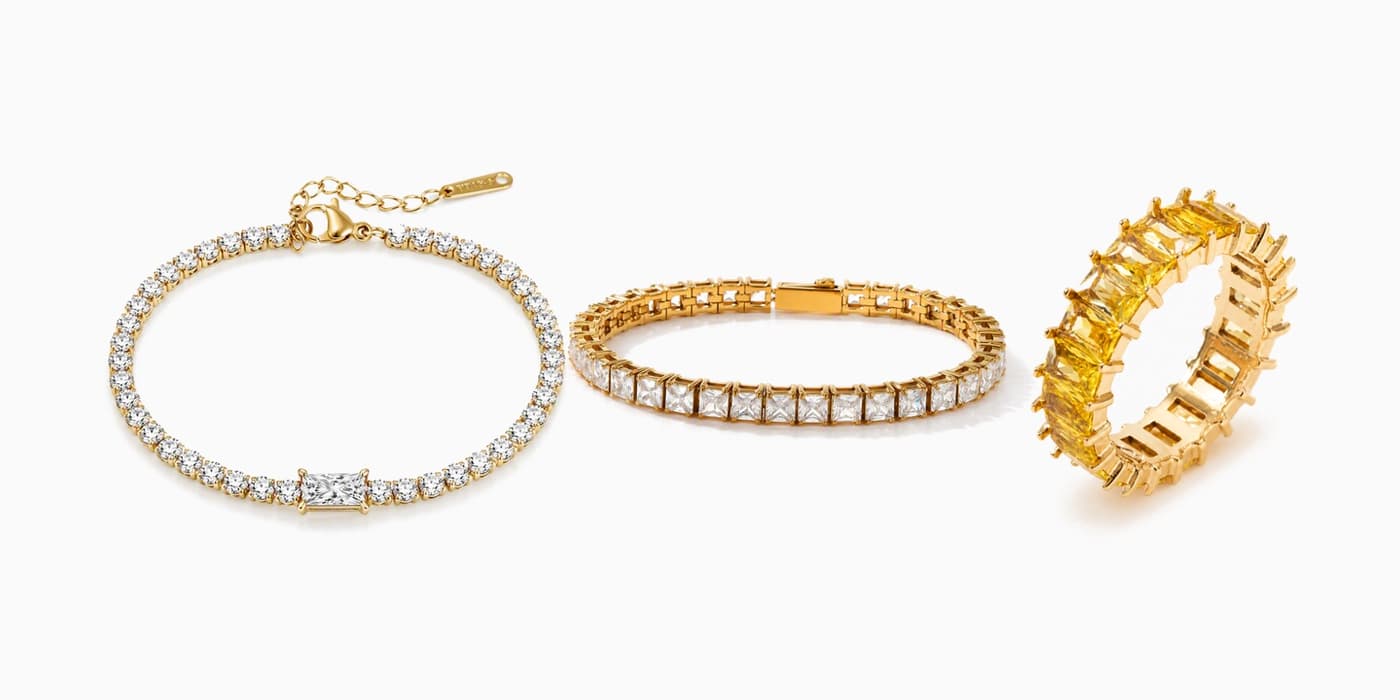 Gold Sparkling Bracelet & Ring Trio