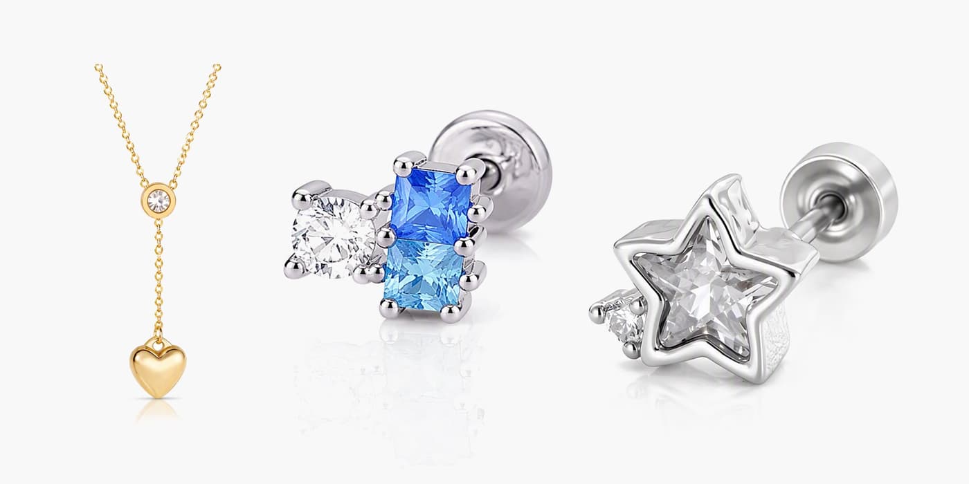 Holiday Silver Stud & Heart Set