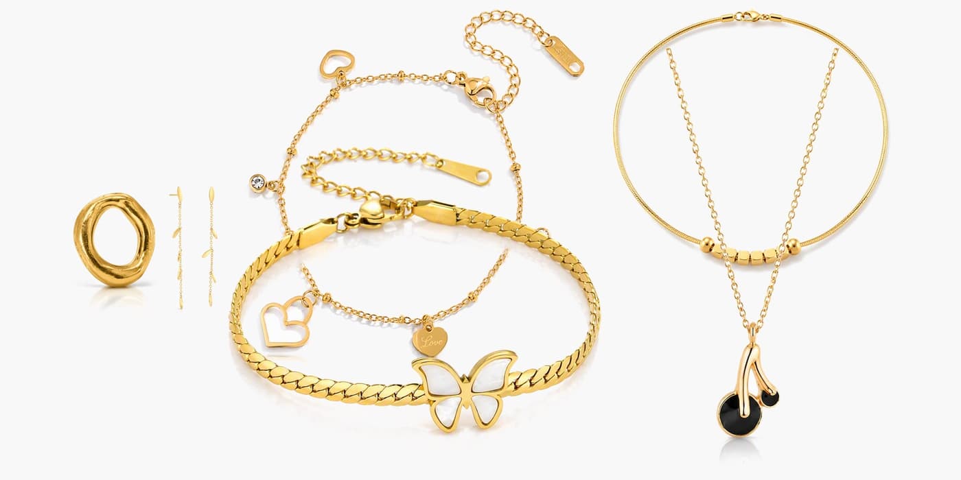 Gold Minimalist Leaf Jewelry Layered Set