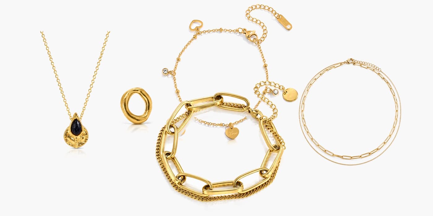 Gold Minimalist Leaf Jewelry Layered Set