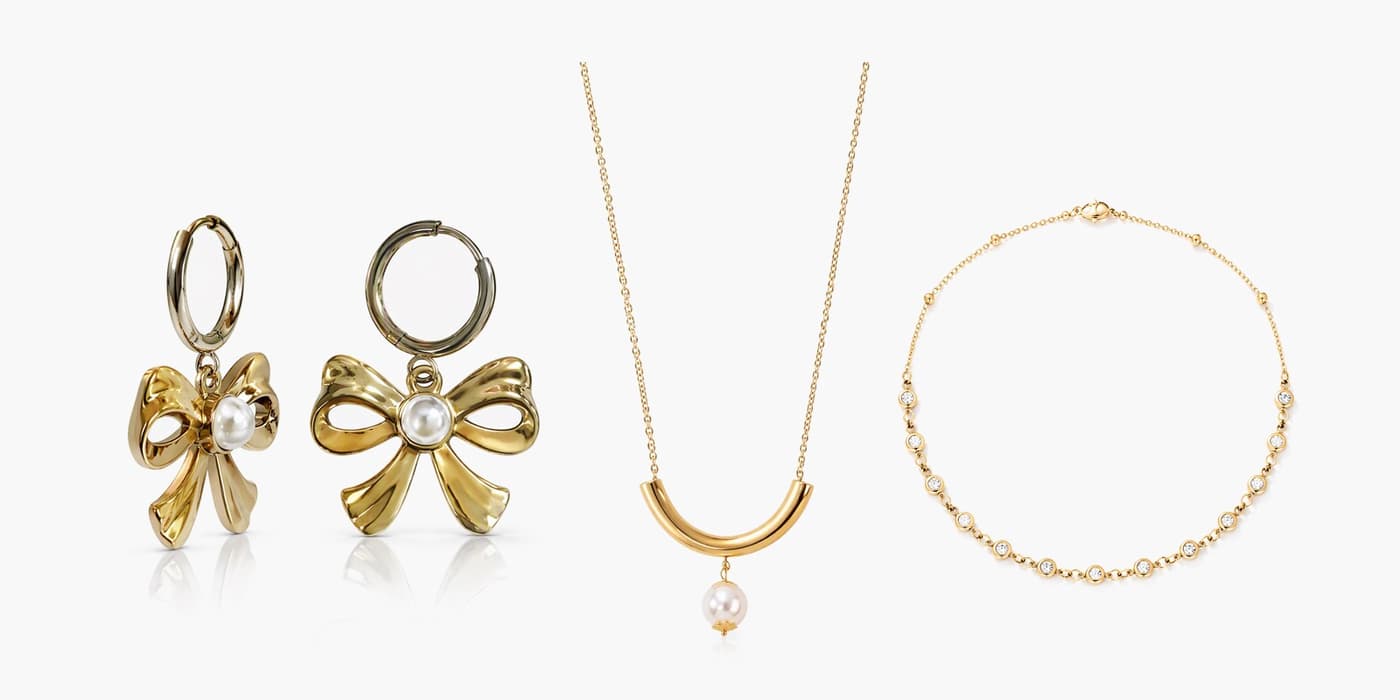 Gold Classic Bow Necklace & Earrings Set