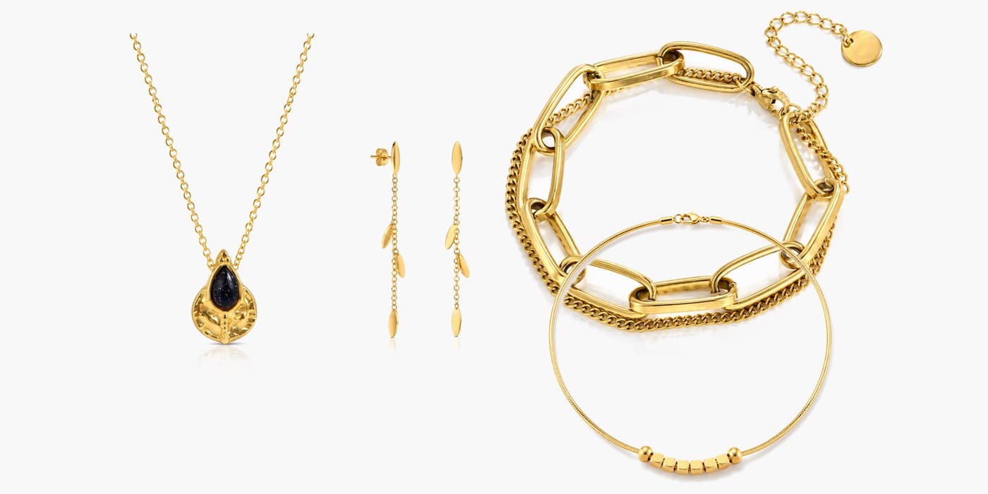 Gold Minimalist Leaf Jewelry Layered Set