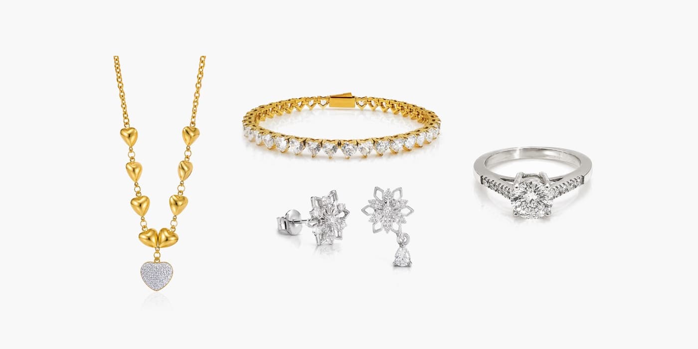 Silver Sparkling Flower Jewelry Set