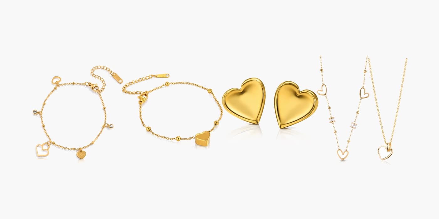 Gold Minimalist Heart Jewelry Set