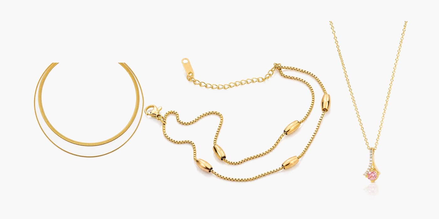 Gold Minimalist Necklace & Bracelet Layering Set