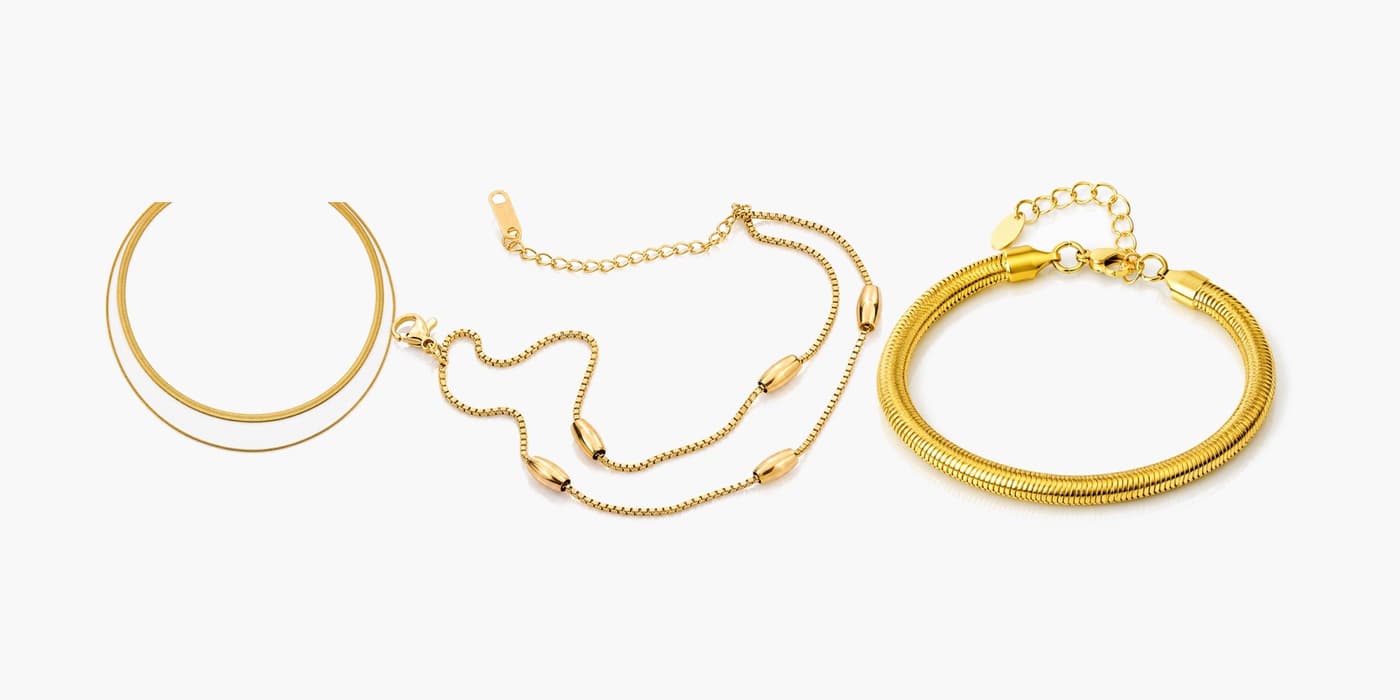 Gold Minimalist Necklace & Bracelet Layering Set
