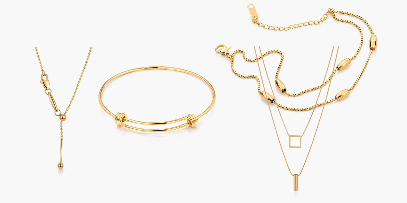 Gold Minimalist Bar Necklace & Bracelet Stack