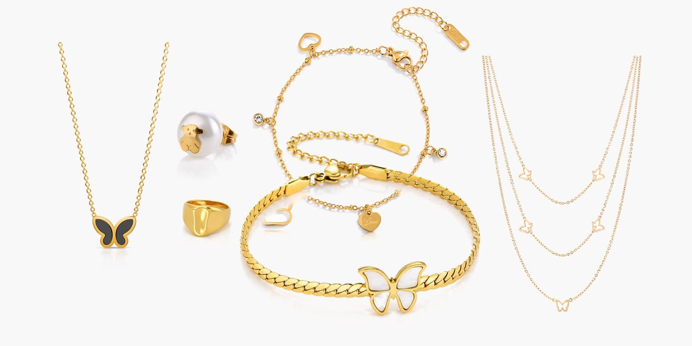 Gold Minimalist Butterfly Jewelry Layered Set