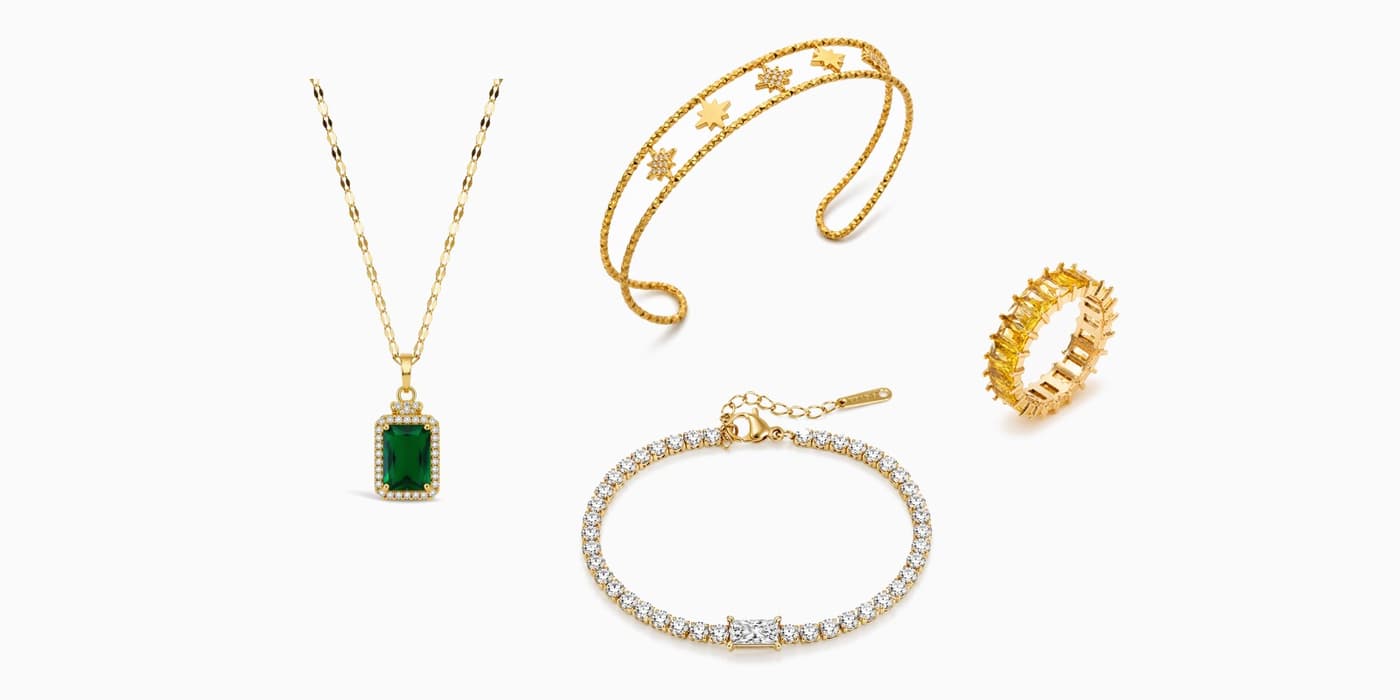 Sparkling Gold Bar Jewelry Set